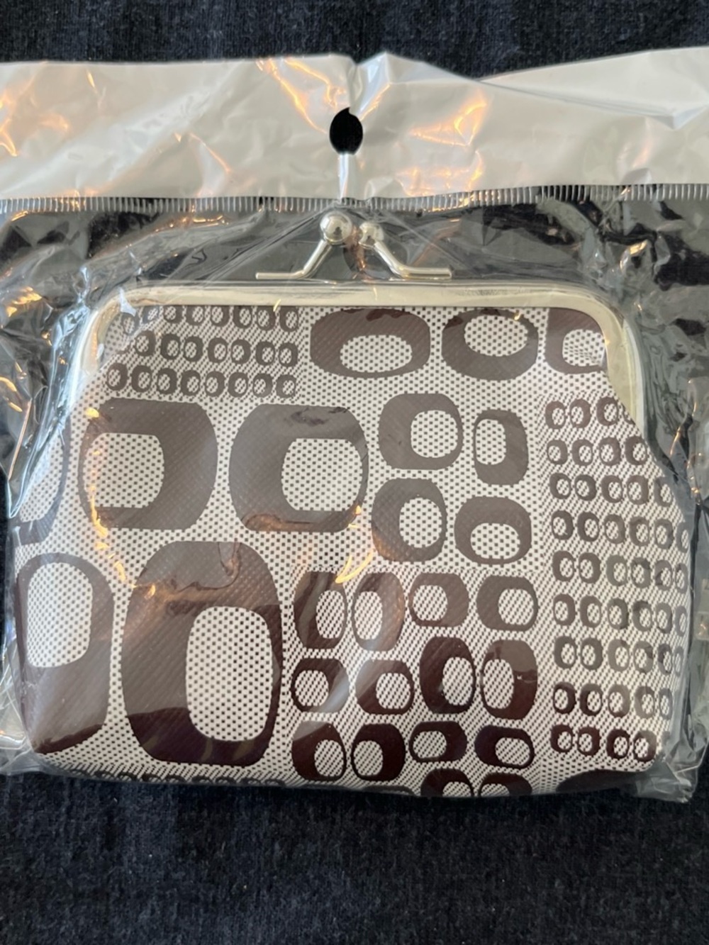 Retro Geometric Frame Coin Purse - Brown & Cream